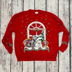 Vintage Holiday Time Dogs Ugly Christmas Sweater Xmas 1990s Red Sweatshirt
